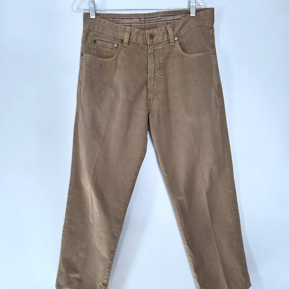 NWOT Zegna Tan Twill Straight Leg Pants Size 34